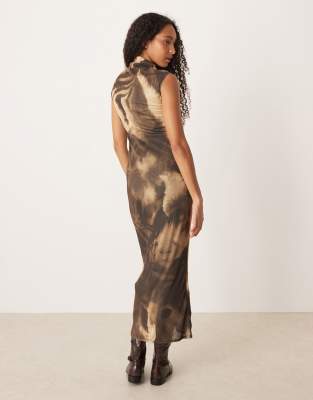 Asos Design Drape Ruched Front Detail Midi Dress In Brown