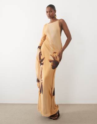 Asos Design Drape Scarf Sleeve Mesh Maxi Dress In Multi