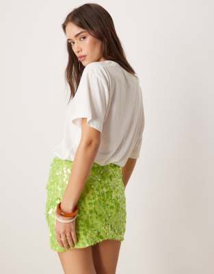 Asos Design Drape Sequin Mini Skirt In Green