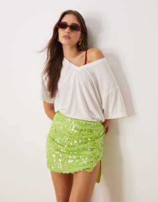 Asos Design Drape Sequin Mini Skirt In Green
