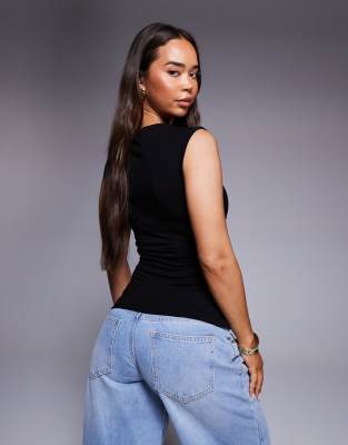 Asos Design Drape Slash Neck Top In Black
