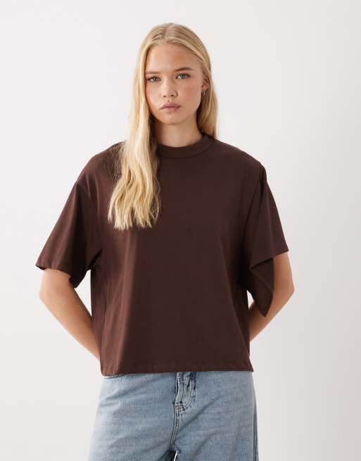 ASOS DESIGN drape sleeve t-shirt in chocolate, 3 of 4