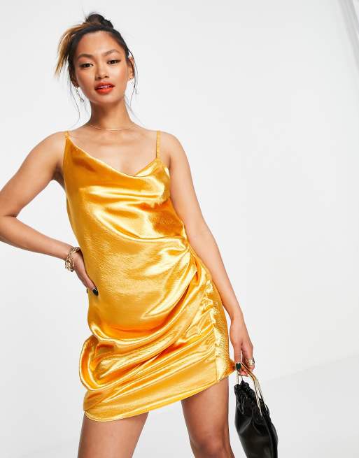 ASOS DESIGN drape slip mini dress in high shine satin