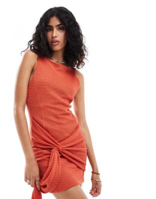 ASOS DESIGN drape tie front mini dress in rust-Orange