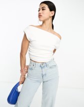 Pimkie linen square neck strappy back top in beige | ASOS