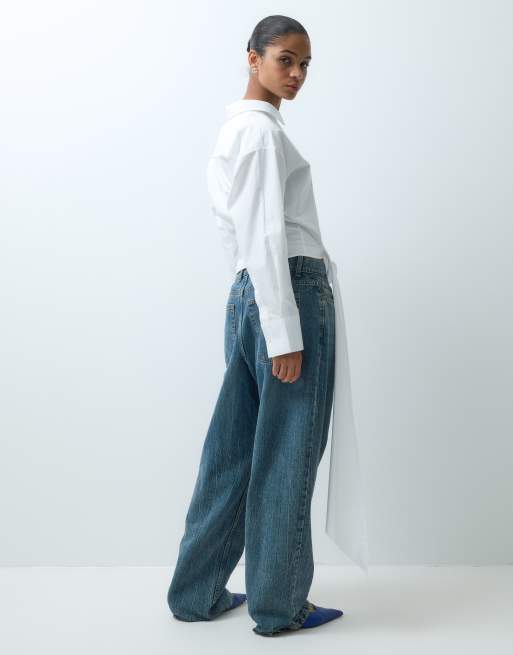 ASOS DESIGN drape waist detail on wrap around shirt in white, 4 of 5