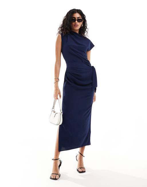 Asos navy wrap dress hotsell