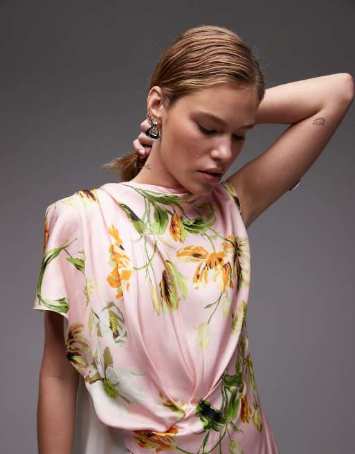 ASOS DESIGN drape waterfall maxi dress in mixed floral print