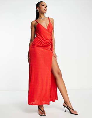 Asos Design Drape Wrap Maxi Dress In Red