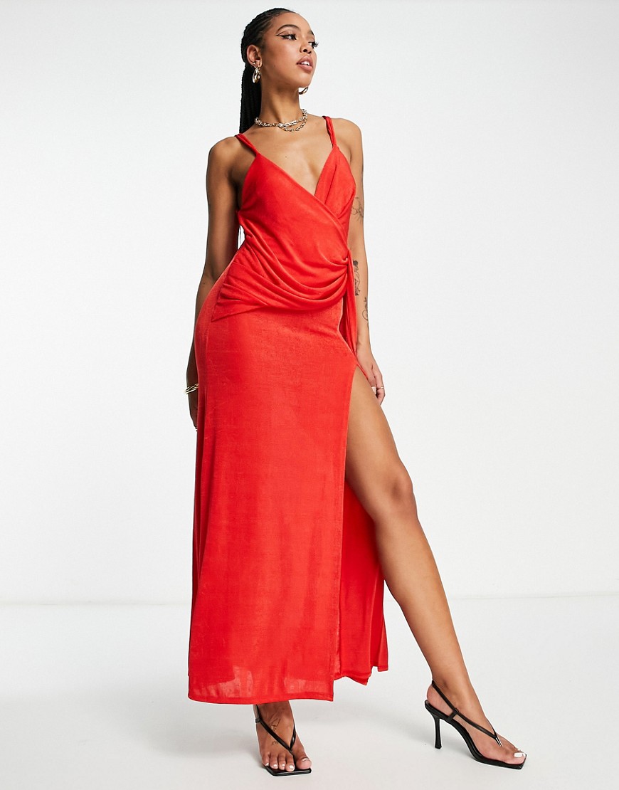 ASOS DESIGN drape wrap maxi dress in red
