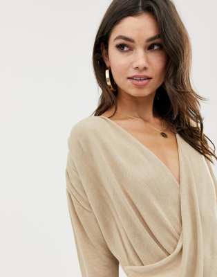 Asos Design Drape Wrap Sweater In Fine Knit Asos