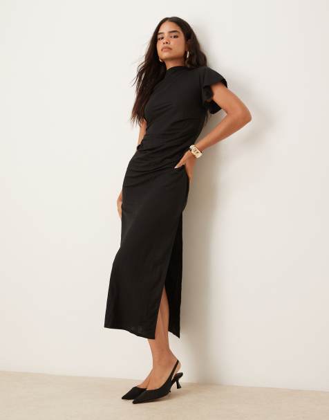 ASOS DESIGN draped angel sleeve maxi dress in black - view 1
