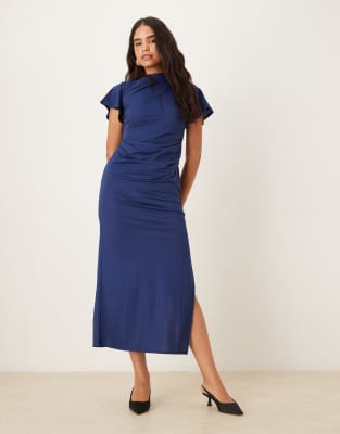 Asos Design Draped Angel Sleeve Maxi Dress In Blue