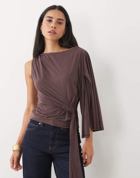 ASOS DESIGN draped asym sash top in rasin - view 1