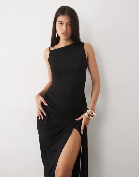 ASOS DESIGN draped asymmetric maxi dress with split detail - view 1
