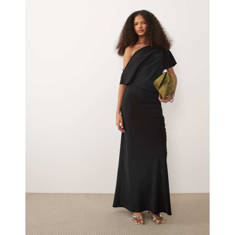 ASOS DESIGN draped asymmetric neck maxi dress in black | ASOS