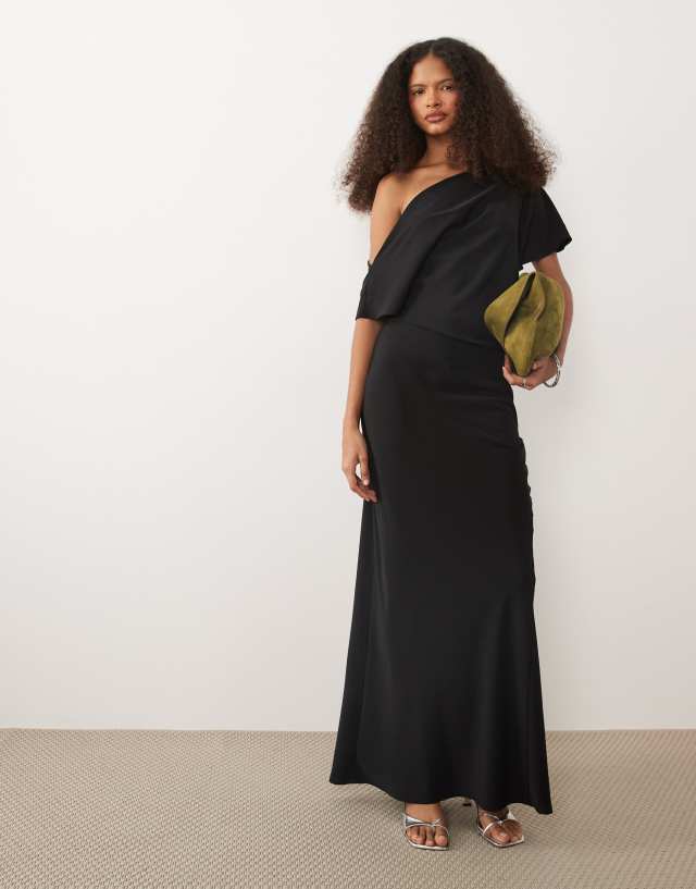 asymmetric black maxi dress ASOS Design - Draped Neck - Women - Elastomultiester - 10 US Size:QUEEN style_id:023041027 Lovelzi Elegant Romantic Tiered 150cm This style sits