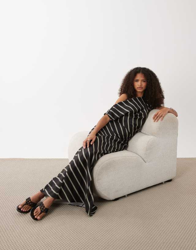 asos edition asymmetric drape dress DESIGN draped neck maxi in stripe this maxi dress is __color family:white Golden Bachelorette Joan Vassos, Color:Roseberry