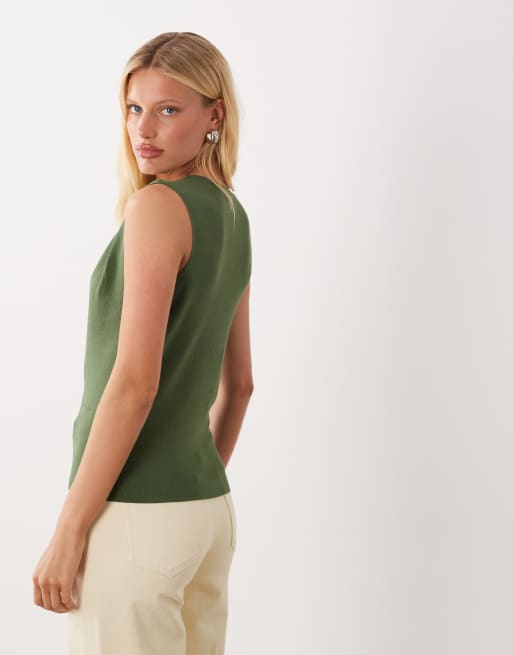 ASOS DESIGN draped asymmetric singlet in khaki, 4 of 4