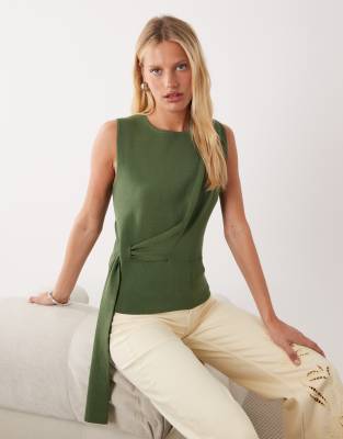 Asos Design Draped Asymmetric Tank Top In Green