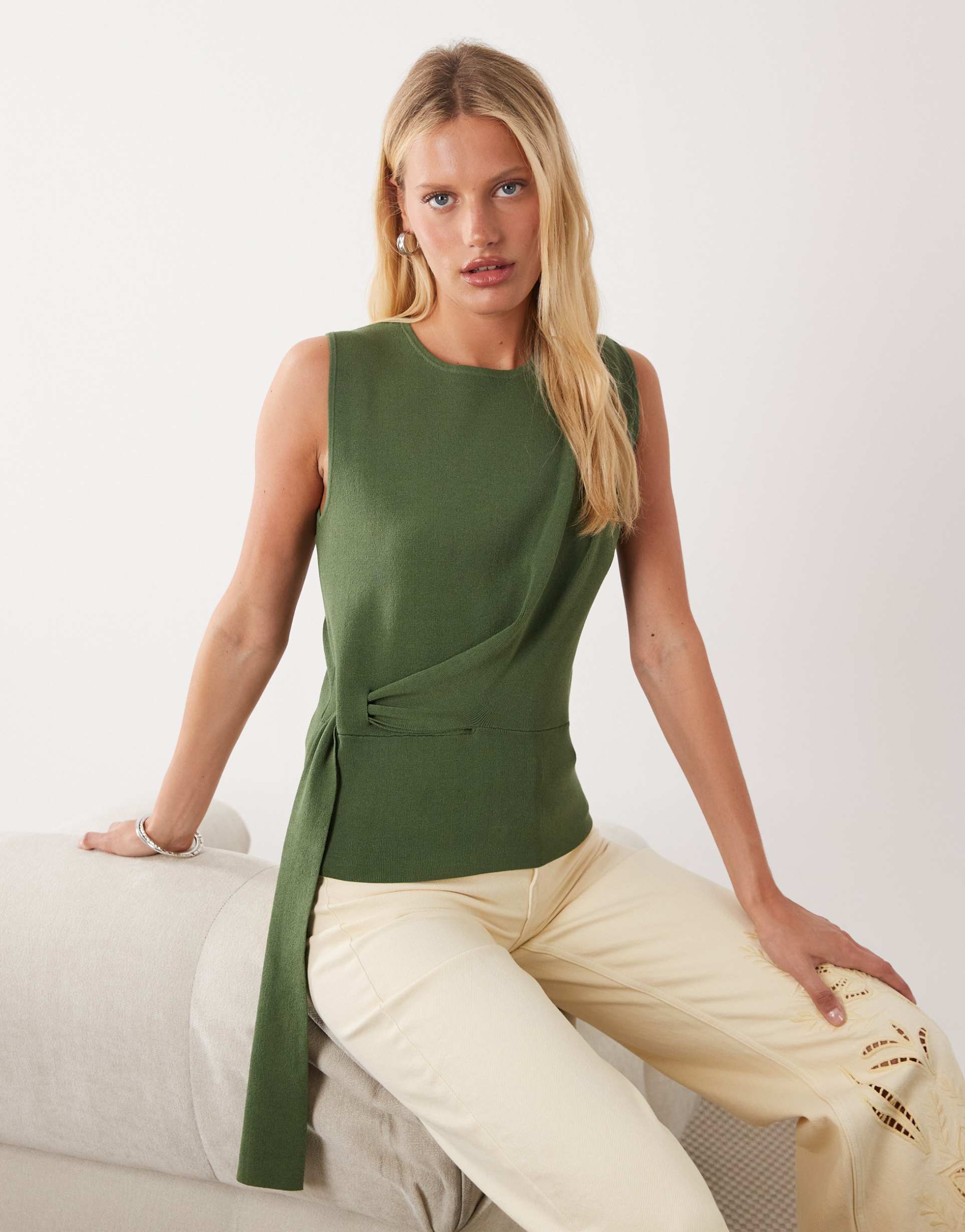 asos design draped asymmetric tank top in khaki