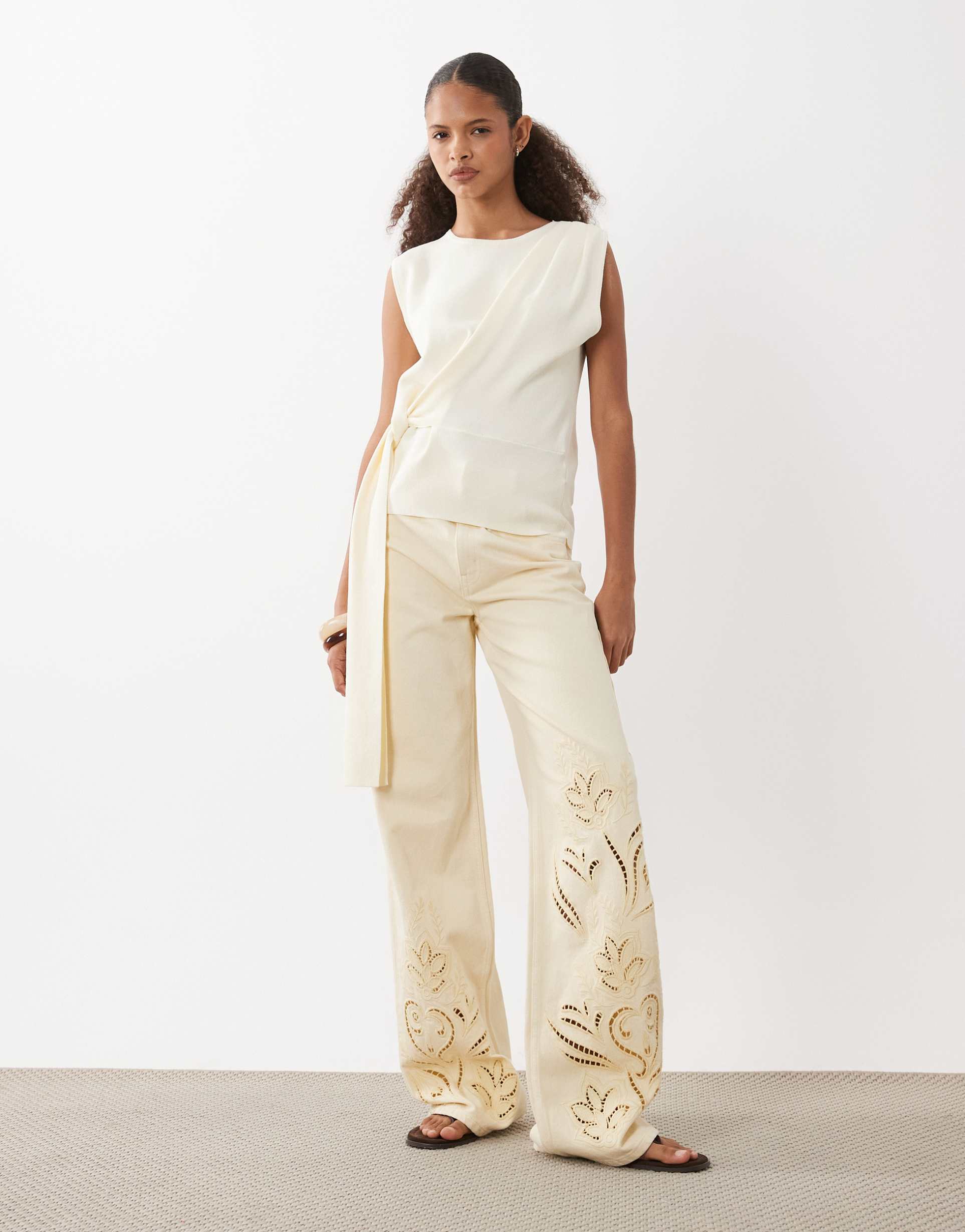 asos design draped asymmetric top in cream