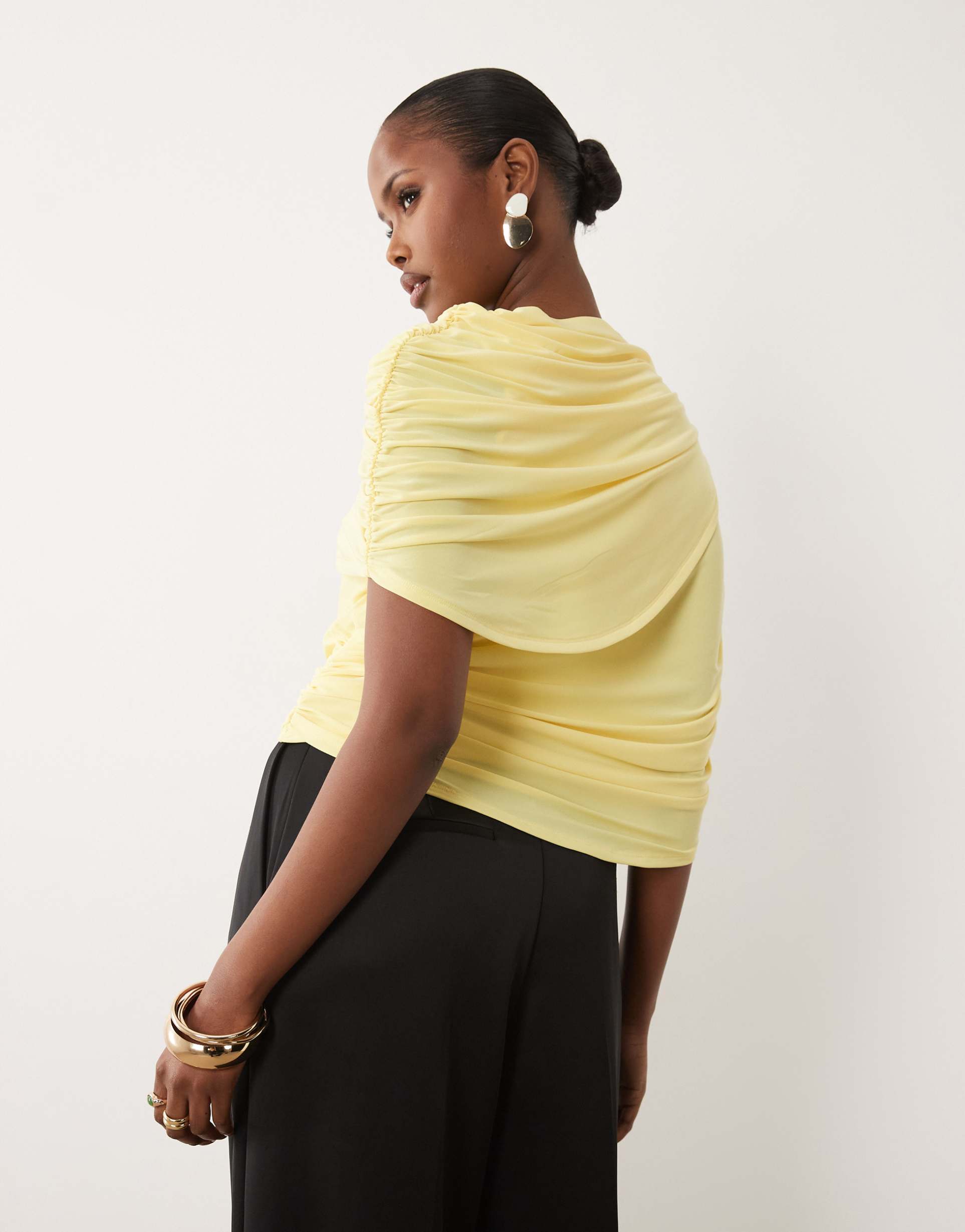 asos design draped asymmetric wrap top in natural