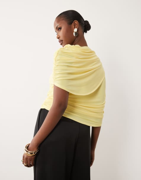 ASOS DESIGN draped asymmetric wrap top in neutral - view 1