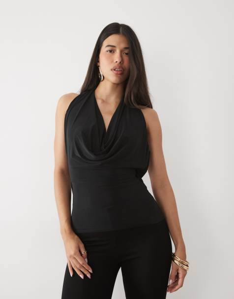 ASOS DESIGN draped back cowl top in black - view 1