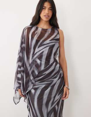 Asos Design Draped Batwing Asymmetric One Sleeve Maxi Dress In Multi