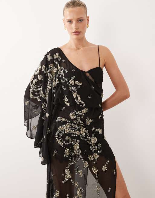 asos sequin batwing dress ASOS ASOS DESIGN glass sequin batwing mini dress with draped front bodice  in blue - Dresses & Skirts - Free Shipping