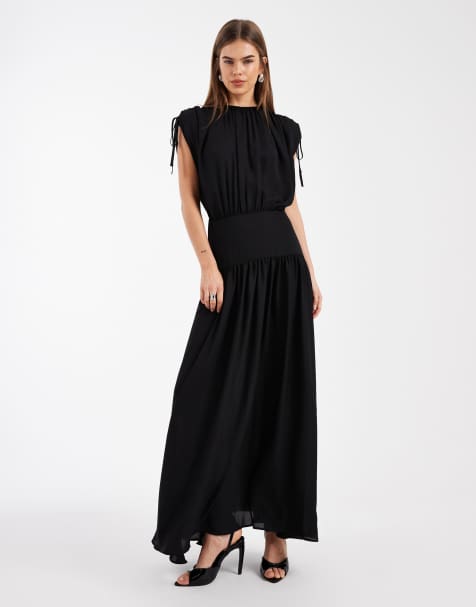 ASOS DESIGN draped blouson maxi dress in black