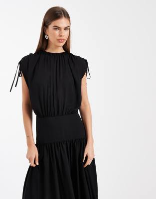 Asos Design Draped Blouson Maxi Dress In Black