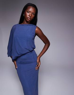 Asos Design Draped Bodice Maxi Dress In Blue
