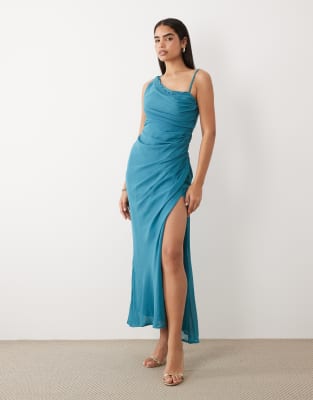 ASOS DESIGN draped bodice maxi dress with beaded strap detail and open back in teal