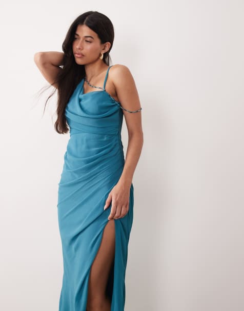 ASOS ASOS DESIGN draped bodice maxi dress with beaded strap detailing and open back in teal