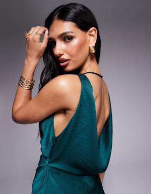 ASOS DESIGN draped bodice satin maxi dress with cowl back detail in teal