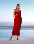 [ASOS DESIGN] ASOS DESIGN draped cami maxi dress with 3d floral detail in burnt red 18 Burnt Red