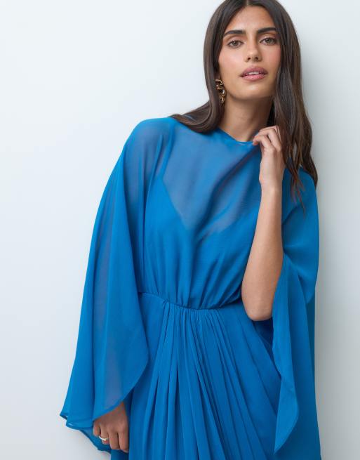ASOS DESIGN draped cape bodice with skirt and open back with tassel detail maxi dress in deep blue, 2 of 5
