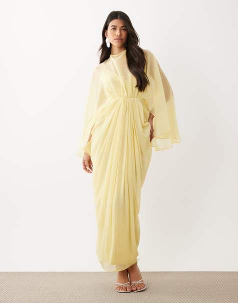 ASOS DESIGN draped cape bodice with skirt and open back with tassel detail maxi dress in yellow - view 1