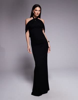 Asos Design Draped Cape Halter Maxi Dress In Black
