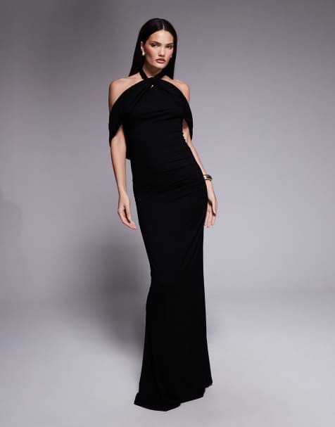 ASOS DESIGN draped cape halter maxi dress in black - view 1