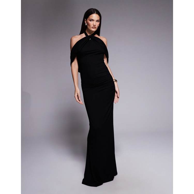 paris metal draped halter dress black BLACK HALTER NECK DRAPED DRESS WITH GLOVES. MORE ON LEAMALMES.COM AND IN  THE SHOWROOM. #LEAMALMES #UNLEASHTHEDIVA