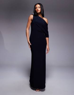 Asos Design Draped Cape One Shoulder Maxi Dress In Black