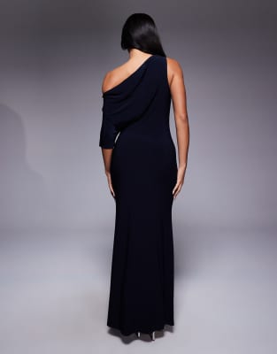 Asos Design Draped Cape One Shoulder Maxi Dress In Black