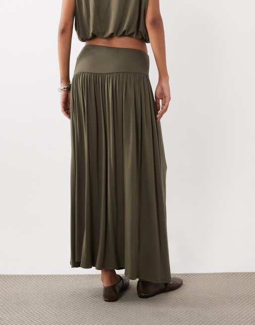 ASOS DESIGN draped co-ord modal pleated skirt in khaki, 5 of 5