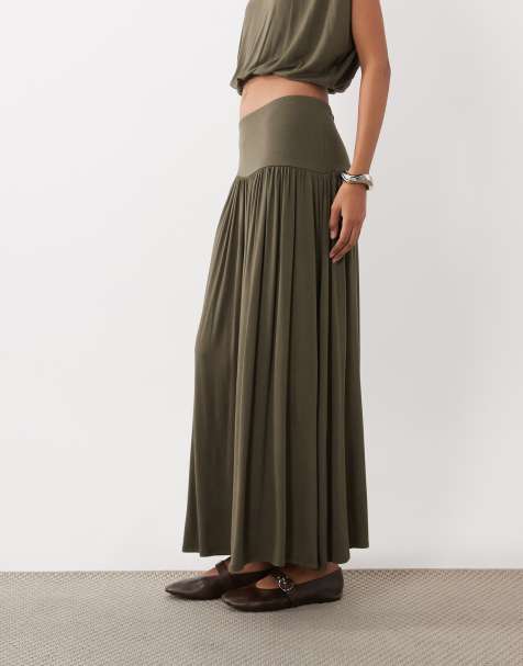 ASOS DESIGN draped co-ord pleated shoulder top in khaki - view 1