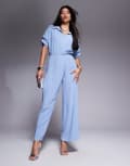 [ASOS DESIGN] ASOS DESIGN draped collared wide leg jumpsuit in blue 6 BLUE