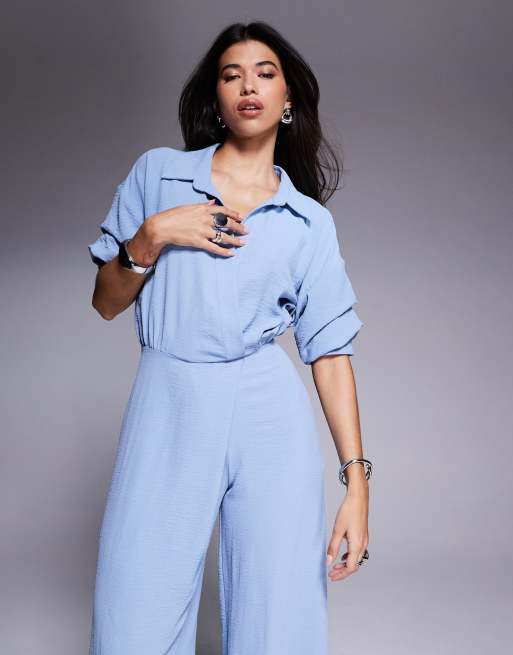 ASOS DESIGN draped collared wide leg jumpsuit in blue