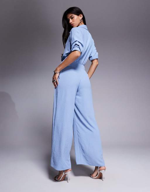 ASOS DESIGN draped collared wide leg jumpsuit in blue
